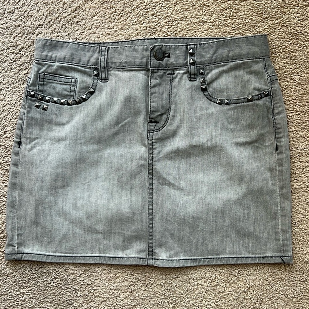 J. Crew Gray Denim Mini Skirt With Rivets Size 2